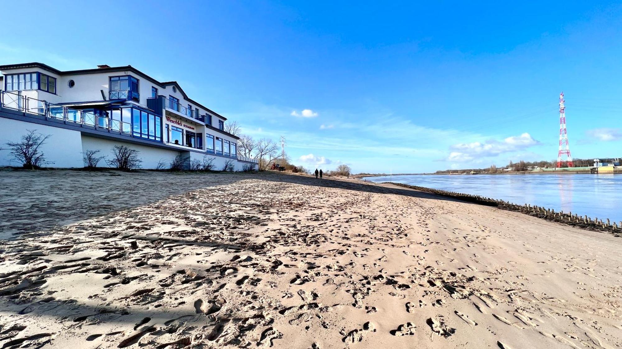 Gaestehaus Weserblick Am Weser-Sandstrand Berne Esterno foto